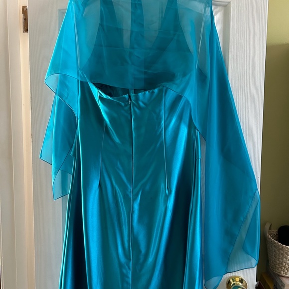 Teal Satin Halter Dress - Picture 3 of 7